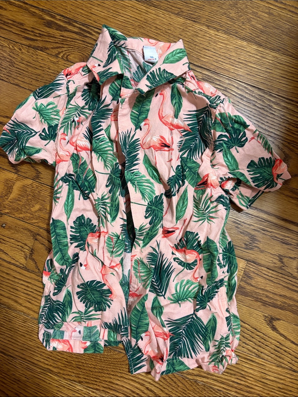 Old Navy Pink Tropical Flamingo Button-Down Shirt